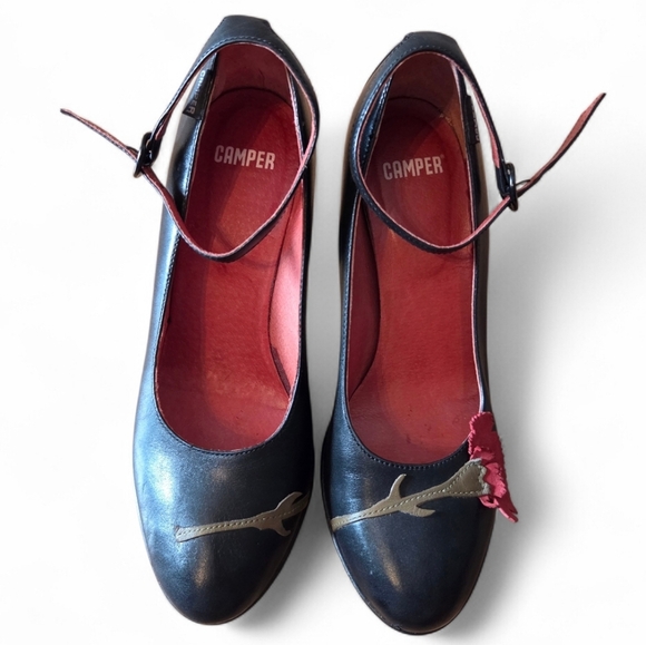 Camper Women's Leather Mary Jane Flower Print Feminine Preppy Shoes Black Sz 36 - Picture 5 of 14